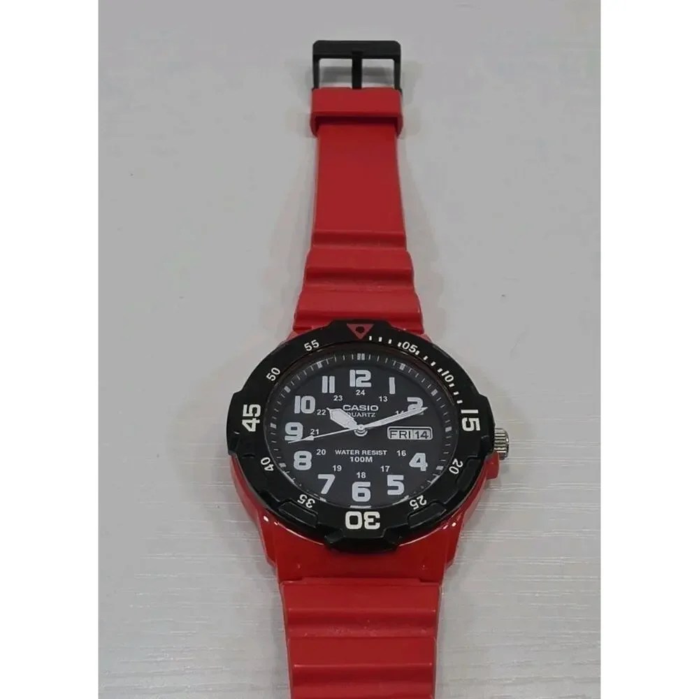 Casio MRW-200H Red & Black Analog Quartz Watch Day/Date New Battery Clean W287